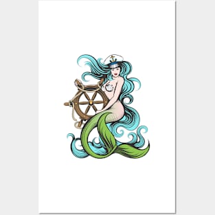 Mermaid with Steering Wheel Posters and Art